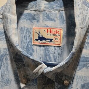 Huk Men's Light Blue Patterned Button-Down Shirt